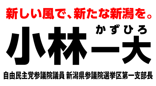 新しい風で、新たな新潟を。 自由民主党参議院議員 新潟県参議院選挙区第一支部長 小林一大（かずひろ）